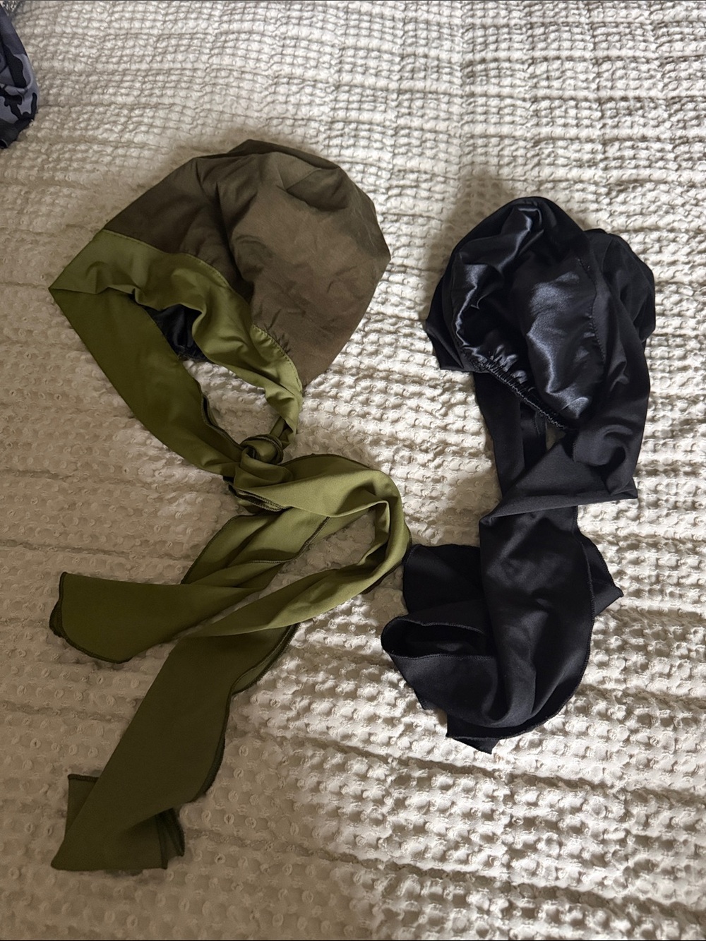 Silk Head Scarf Tie - Olive Green / Black